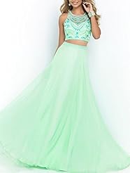 A-line Beaded Lace Crystals Crystal Sheer Chiffon Evening Dress/Prom Dress/Party Dress 