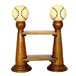 Handmade Carved Baseball Design Wood Bookcase - 31"