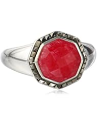 Judith Jack "Items of the Season" Sterling Silver, Marcasite and Ruby Jade Ring, Size 8