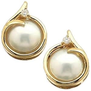 14kt Yellow Gold Mabe Pearl and Diamond Earrings