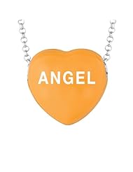 Sterling Silver 17mm Orange enamel Sweethearts ANGEL Heart Pendant