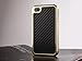 iPhone 4 Phone Case, Black Carbon Fiber Pattern with Slim Gold Chrome Bumper Frame Hard Back Case