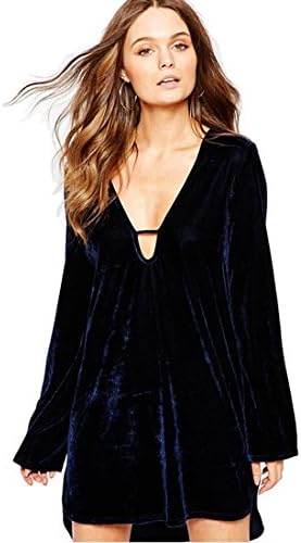 Women's Sexy Deep V-neck Nightshirts Long Sleeve Sleepwear US XL=CN XXL
