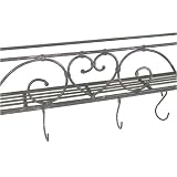 Gray metal Heart Detail cup and plate rack with 6 hooks