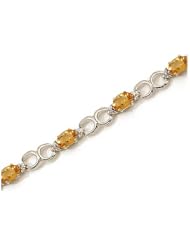 14K White Gold Oval Citrine and Diamond Bracelet by Jewelry Mountain