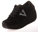 Volatile Elevation Womens Black/Rhinestone Platform Wedge Sneakers Shoes Suede