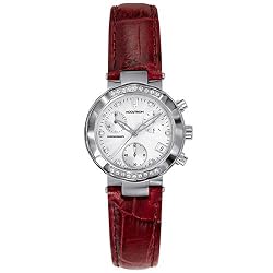 Accutron Women's 26R16 Chamonix Diamond Chronograph Red Leather Watch