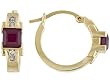 14K Yellow Gold Ruby and Diamond Hoop Earrings
