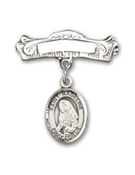 Sterling Silver Baby Badge with St. Madeline Sophie Barat Charm and Arched Polished Badge Pin