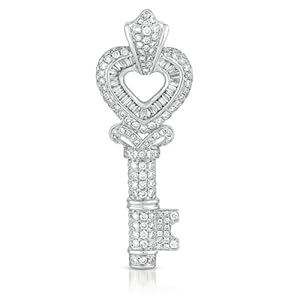 14k 1.42 Dwt Diamond White Gold Key Charm - JewelryWeb