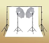 ePhoto K15+10x20W 800 Watt Continuous Lighting Kit with 10 x20 Feet White Muslin with Support System and 2 7 Foot Light Stands with 32-Inch Shoot Through Umbrellas and 105 Watt 5500k Fluorescent Bulbs