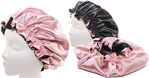 (PINK & BLACK) (XX- Jumbo, PINK) 26Inch Reversible Luxuries Pure Satin Hair Bonnet -Safe For All Hair Types - Most Beneficial hair wrap for sleeping cap Many colors/size Available