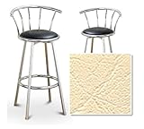 2 Beige Vinyl Seat Chrome Metal Custom Barstools with Backrest Set (Freepor ....