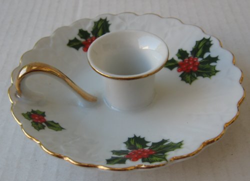 Lefton China Christmas Decorative Chamberstick Candlestick Holder Plate - 5 3/4 inches in diameter