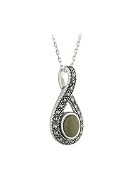[CJS45283] Twist design Marcasite Set Sterling Silver Pendant with Connemara Marble Oval
