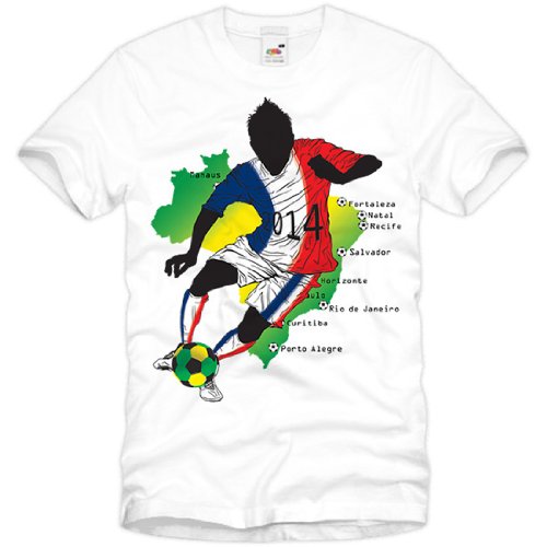 style3 WM Frankreich Brasilien Fußball T-Shirt für Herren in verschiedenen Farben S-3XL, Größe:M;Farbe:Weiß