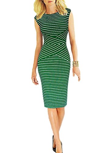 OLUOLIN Women's Summer Striped Sleeveless Wear to Work Casual Party Pencil Dress