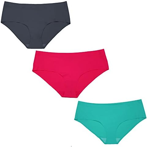 Luxee Laser Cut No-Show Seamless Hipster 3 Pack Panty Charcoal/Mint/Coral Small