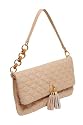 Pale pink and cream quilted foldover shoulder handbag with chain strap and tassel