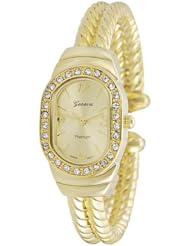 Womens Rhinestone Accented Twist Cuff Watch Color: Gold