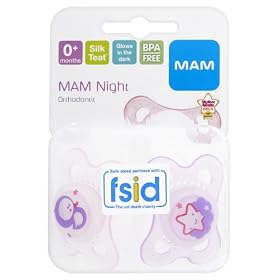 Pack of 2 MAM Glow in the Dark Baby Dummies/ Soothers/ Pacifiers Newborn 0+ months Blue or Pink