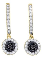 10K Yellow Gold 0.49CT Black & White Round Cut Diamond Fashion Earring
