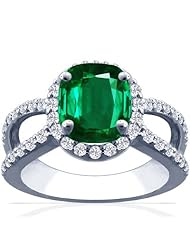 18K White Gold Cushion Cut Emerald Ring With Sidestones (GIA Certificate)