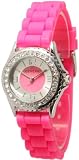 Womens Geneva New HOT PINK Small Face Silicone with CZ Crystal Rhinestones