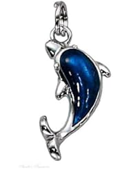 Sterling Silver Puffed Enameled Dolphin Animal Charm