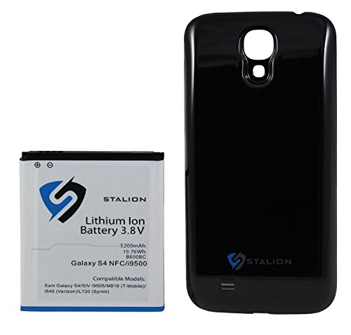 Galaxy S4 Extended Battery : Stalion Strength Extended Battery & Back Door Cover for Samsung Galaxy S4 [24-Month Warranty](Jet Black) Double Lifetime 5200mAh Battery with NFC Chip + Google Wallet Capable