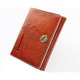 Valery Classic Leather Bound Journal Refillable Notebook for Men and Women Daily Use Gift with Soft Touch Vintage Cover & Magnetic Closure, 100 sheets + 200 Lined pages - Tree Design (Brown)