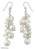 Pearl earrings, 'Full Moon' 1.2 W 2.8 L