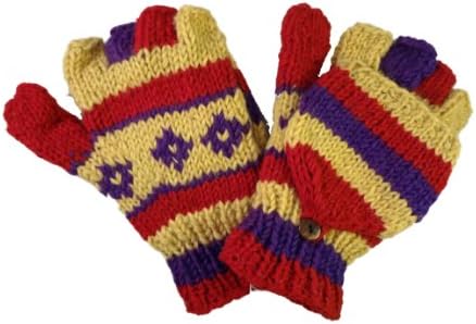 Hand Knit 100% Wool Fleece Lined Texting Gloves Fair Trade Nepal (313)