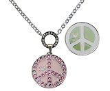 Magnetic Ball Marker Necklace with Pink Peace Sign Adorned with Genuine Swarovski Crystals and Glitzy Green Peace Sign
