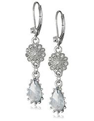 Betsey Johnson "Stone & Pearl" Crystal Teardrop and Flower Double Drop Earrings