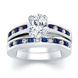 2.51 CT OVAL DIAMOND W ROUND BLUE SAPPHIRE RING SET
