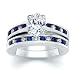 Jewelry : 2.50 CT OVAL DIAMOND W ROUND BLUE SAPPHIRE RING SET