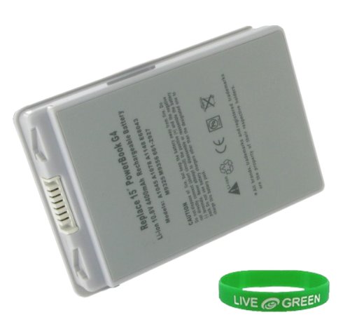Replacement Laptop Battery for Apple PowerBook G4 15 M9677B/A, 4400mAh 6 Cell