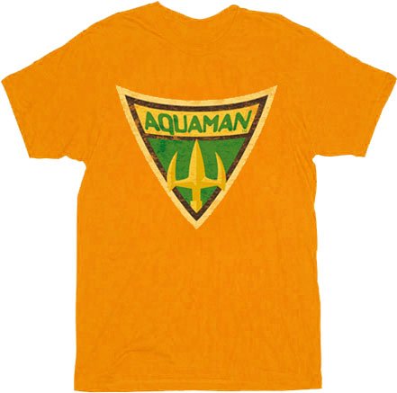  Aquaman Shield from Batman: The Brave And the Bold Orange Adult T-shirt Tee