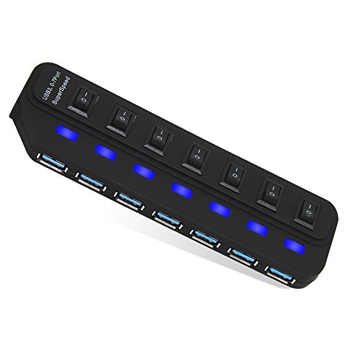 Esco-Lite 7-Port USB 3.0 Hub with ON OFF Switches and LEDs +5V 2A Power adapter