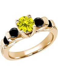 1.68 Ct Round Canary and Black Diamond 14K Yellow Gold Ring