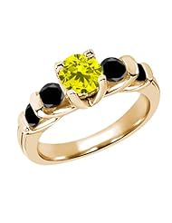 1.68 Ct Round Canary and Black Diamond 18K Yellow Gold Ring
