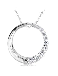 Sterling Silver and Cubic Zirconia Dual-Textured Open Circle Pendant