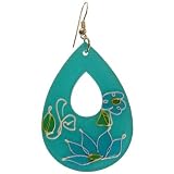 Teardrop Earring With Hand Painted Design In Turquoise