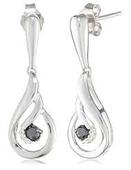 Sterling Silver Black and White Diamond Twist Earrings (1/5 cttw, I-J Color, I3 Clarity)