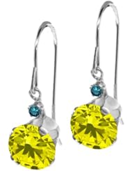 1.63 Ct Round Canary Diamond Blue Diamond 14K White Gold Earrings