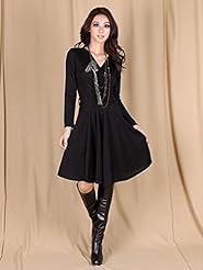 Sexy V-neck Cotton/Polyester Long Sleeves Pleated  Summer Cocktail Club Dress/Party Dress  With a Bow(s)