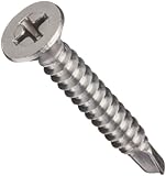 Stainless Steel Sheet Metal Screw, Plain Finish, Flat Head, Phillips Drive, Self-Drilling Point, Right Hand Threads, Inch