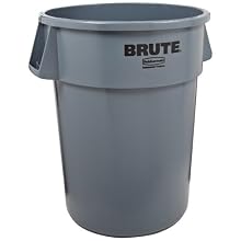 Rubbermaid Commercial Plastic 44-Gallon Brute Garbage Can, Legend "Brute", Round, Gray