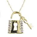 10K Gold Two-Tone Diamond Open Lock and Key Pendant Necklace